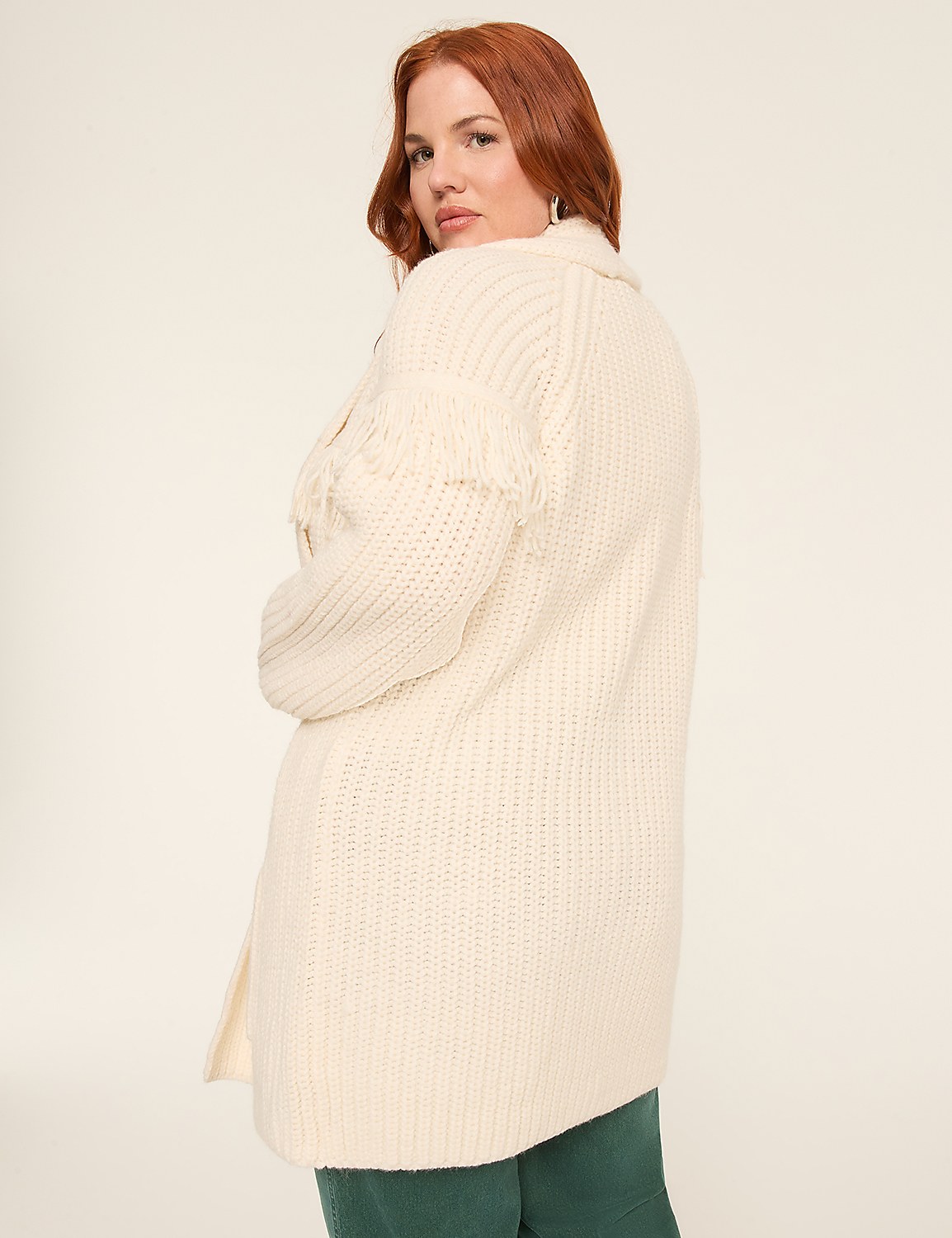 Open-Front Shawl-Collar Fringe-Detail Cardigan Product Image 2