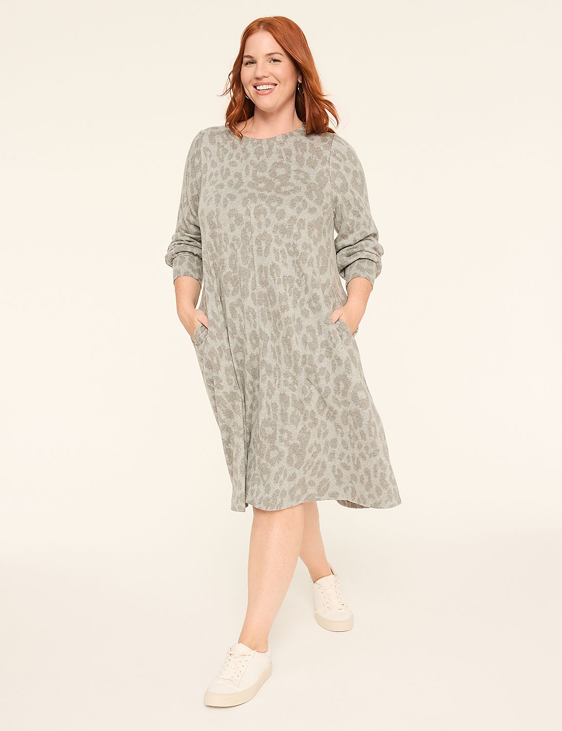 Long-Sleeve Crew-Neck Jacquard Swing Dress Product Image 1