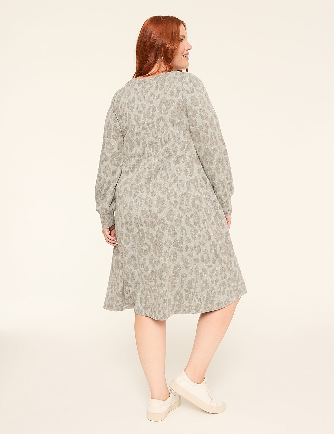 Long-Sleeve Crew-Neck Jacquard Swing Dress Product Image 2