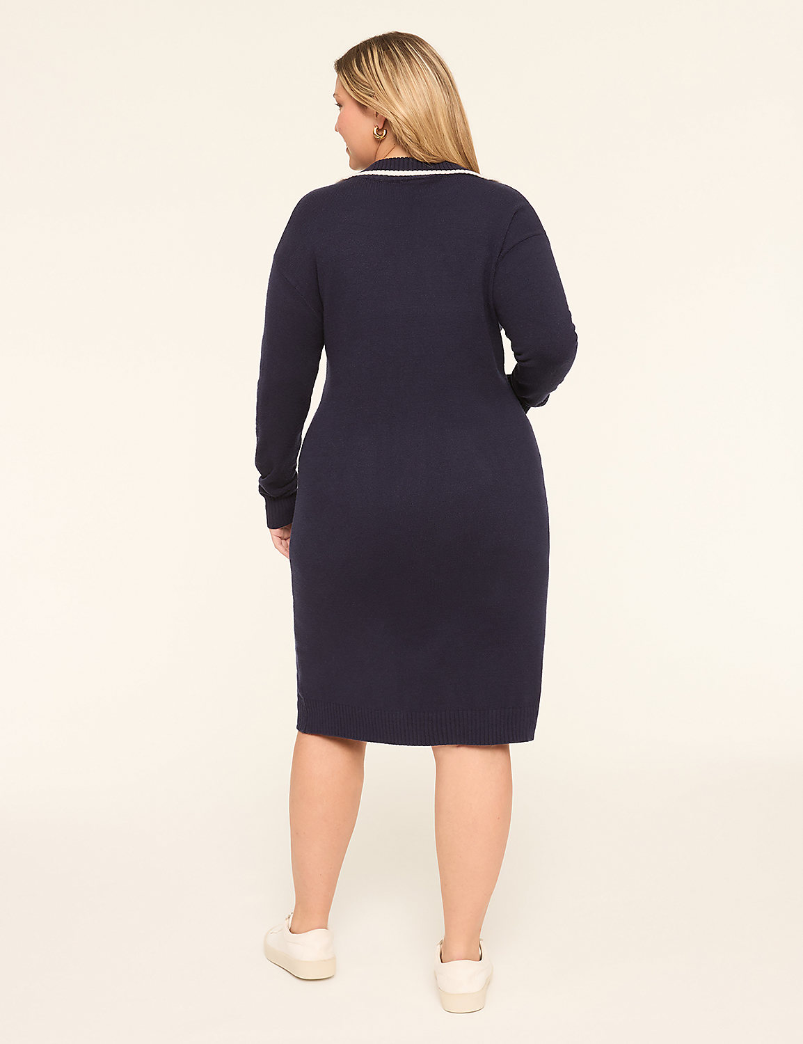 V-Neck Collared Sweater Dress Product Image 2