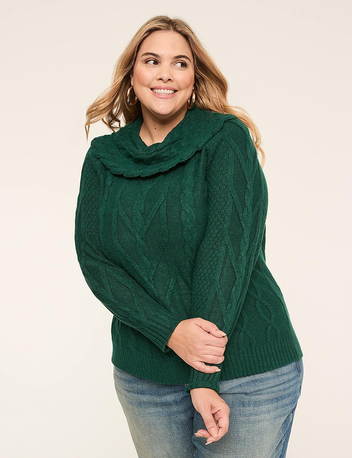 Cowlneck Cable Knit Sweater Product Image 1