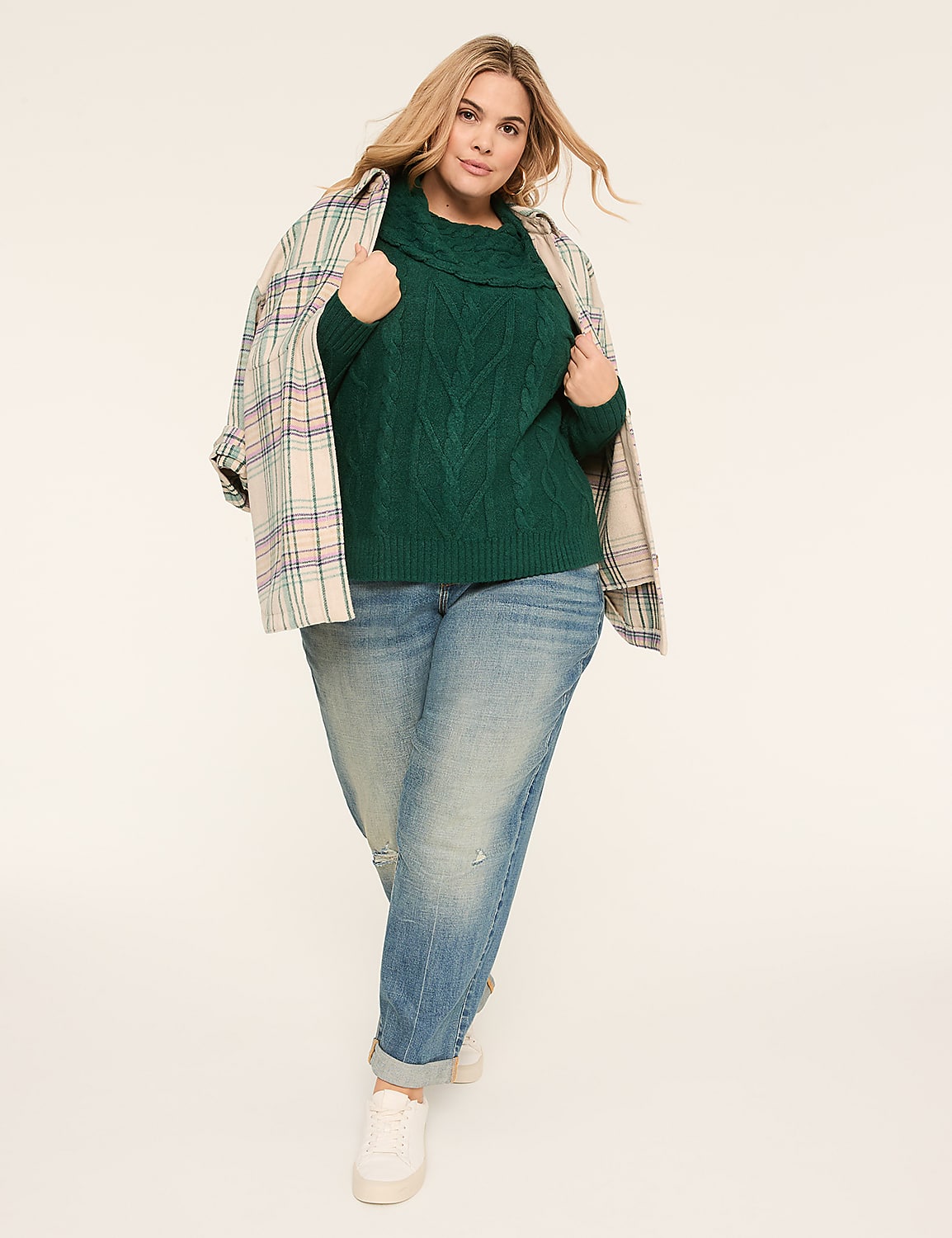 Cowlneck Cable Knit Sweater Product Image 3
