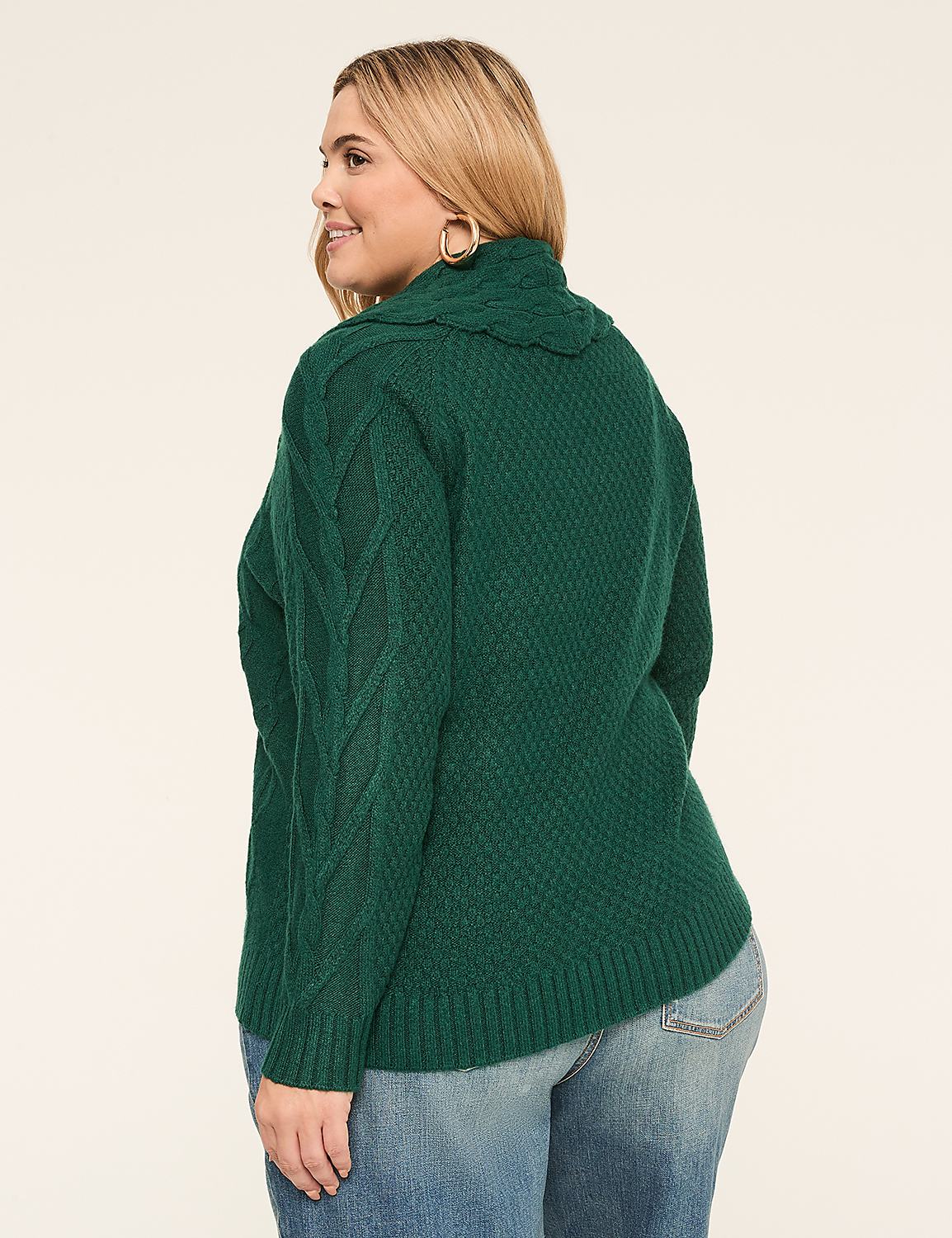 Cowlneck Cable Knit Sweater Product Image 2
