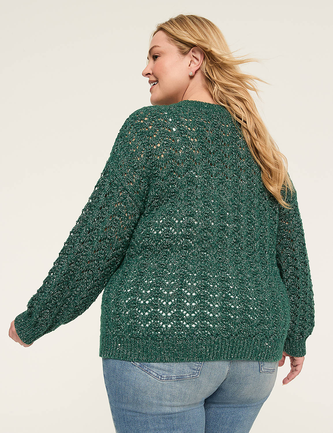 Relaxed Sequin V-Neck Stitch Pullover Sweater Product Image 2