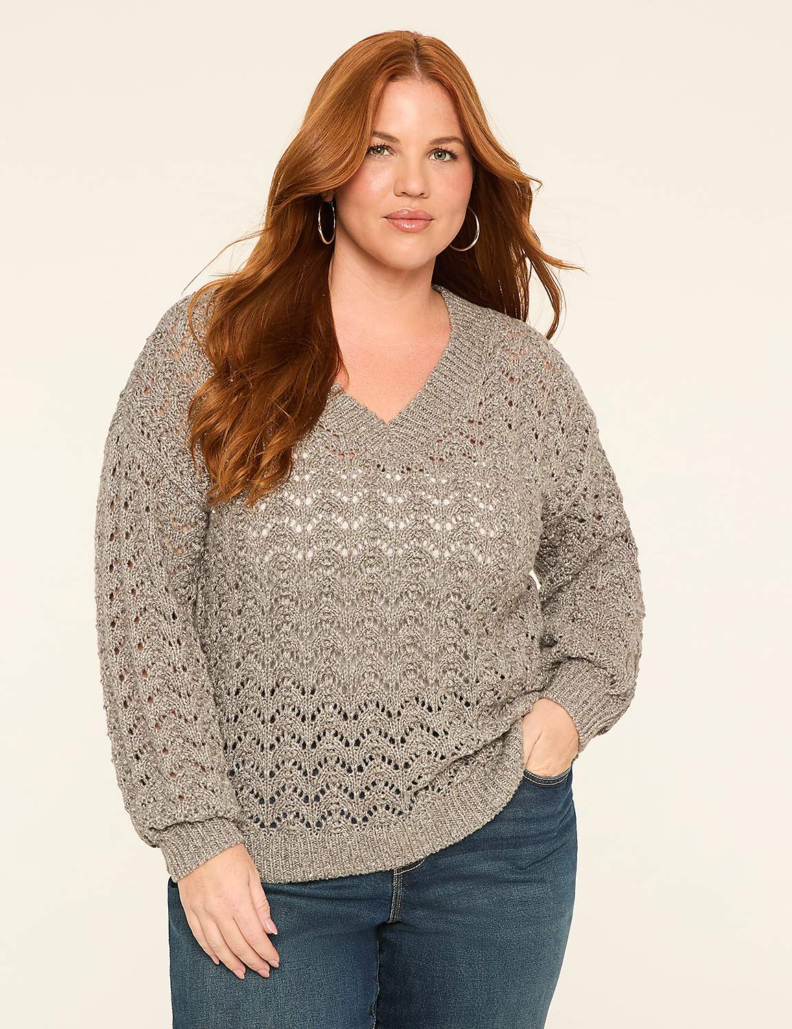 Relaxed Sequin V-Neck Stitch Pullover Sweater Product Image 1