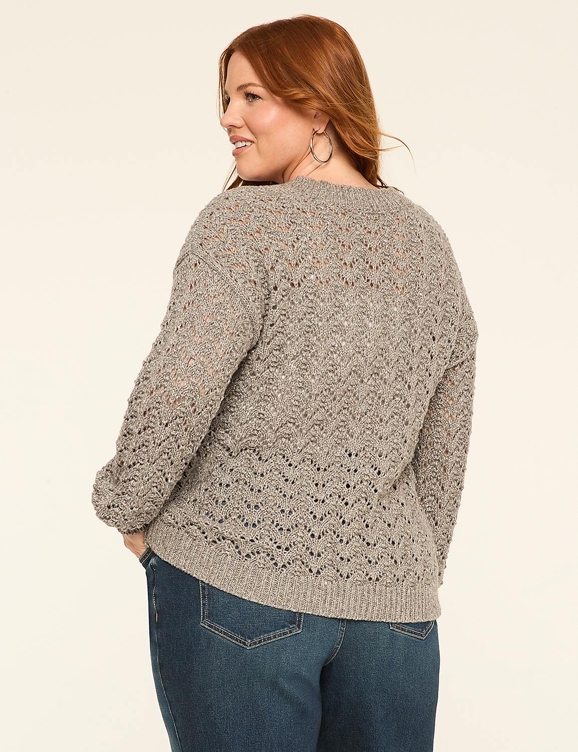 Relaxed Sequin V-Neck Stitch Pullover Sweater Product Image 2