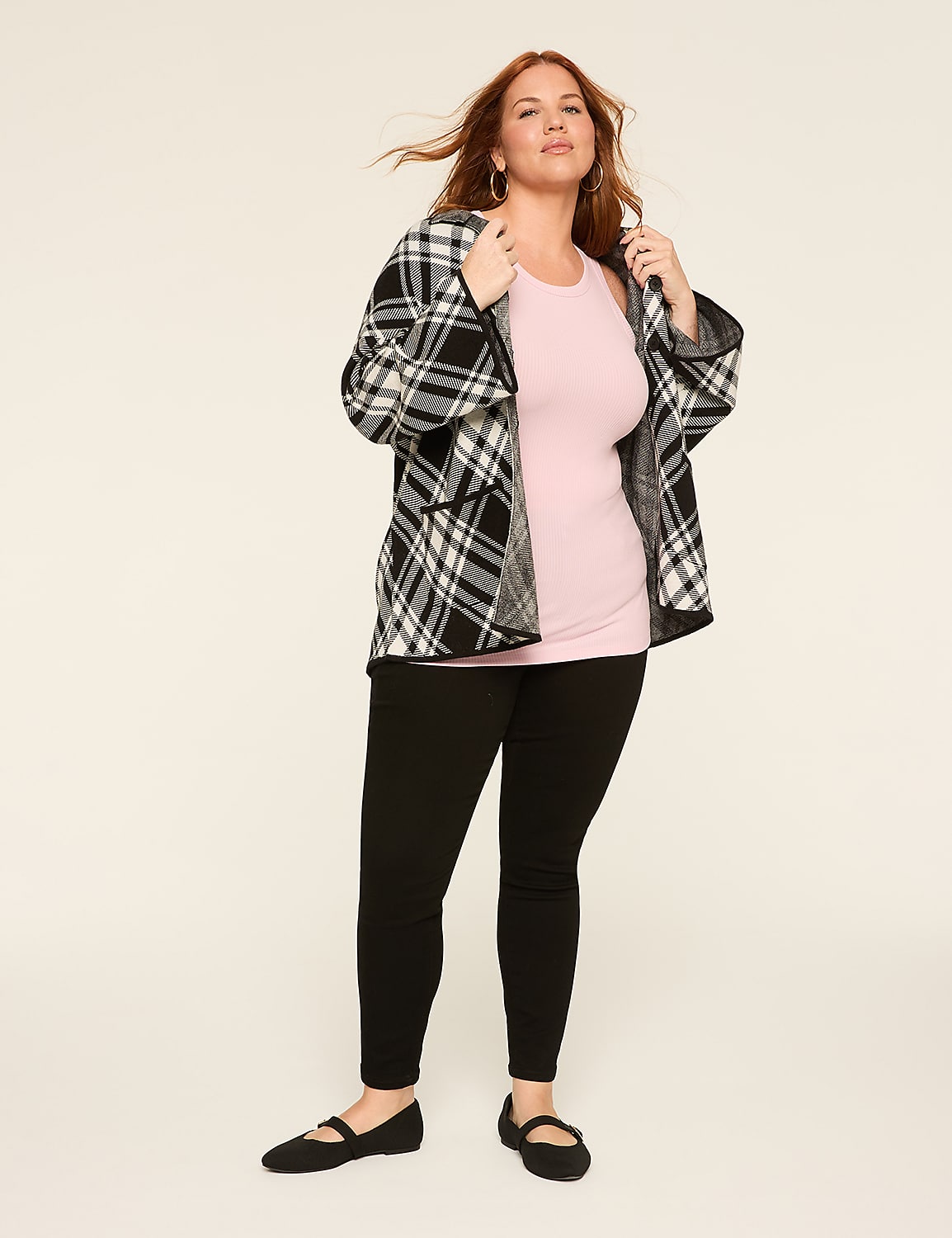 Plaid Button-Front Sweater Jacket Product Image 3