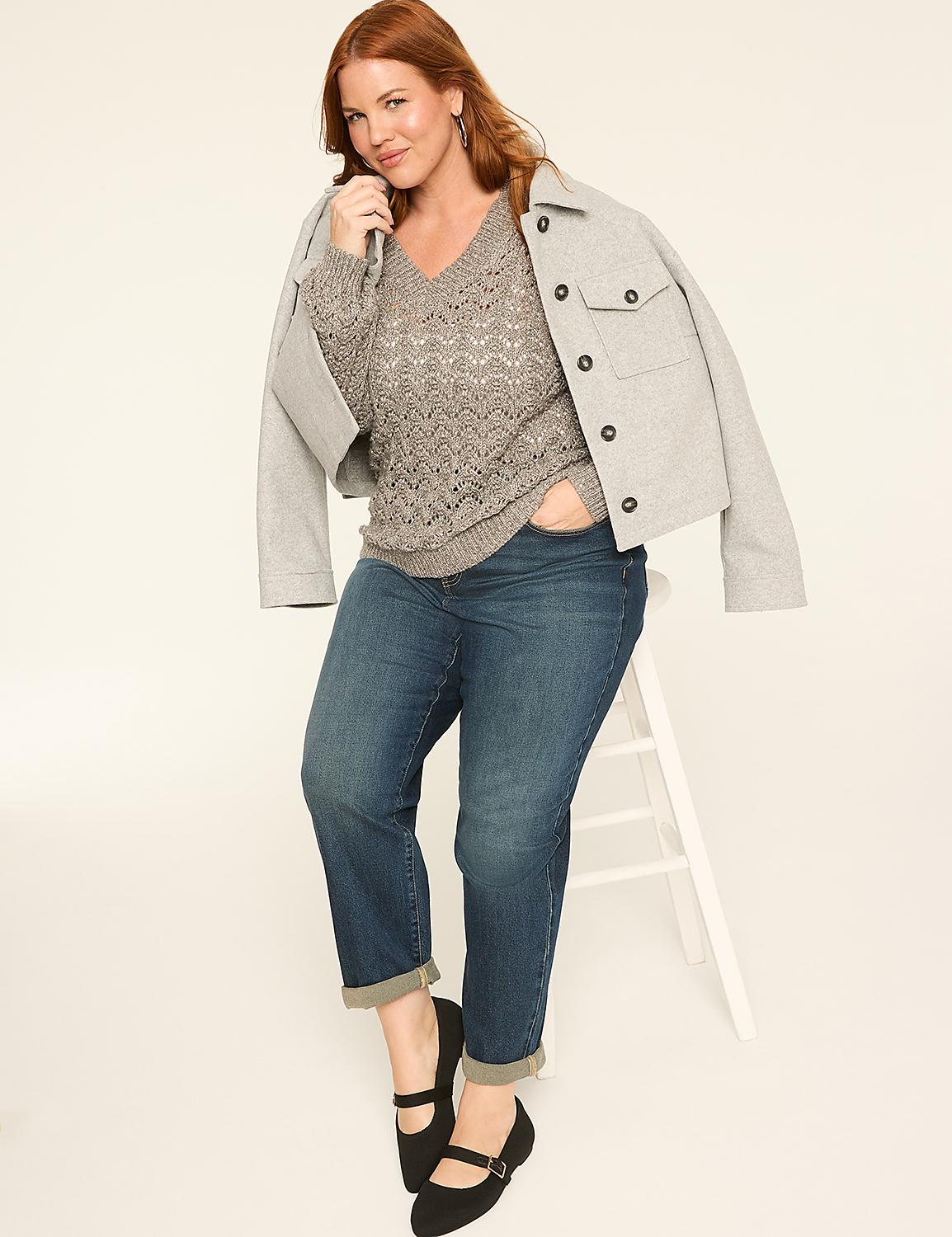 Relaxed Sequin V-Neck Stitch Pullover Sweater Product Image 3