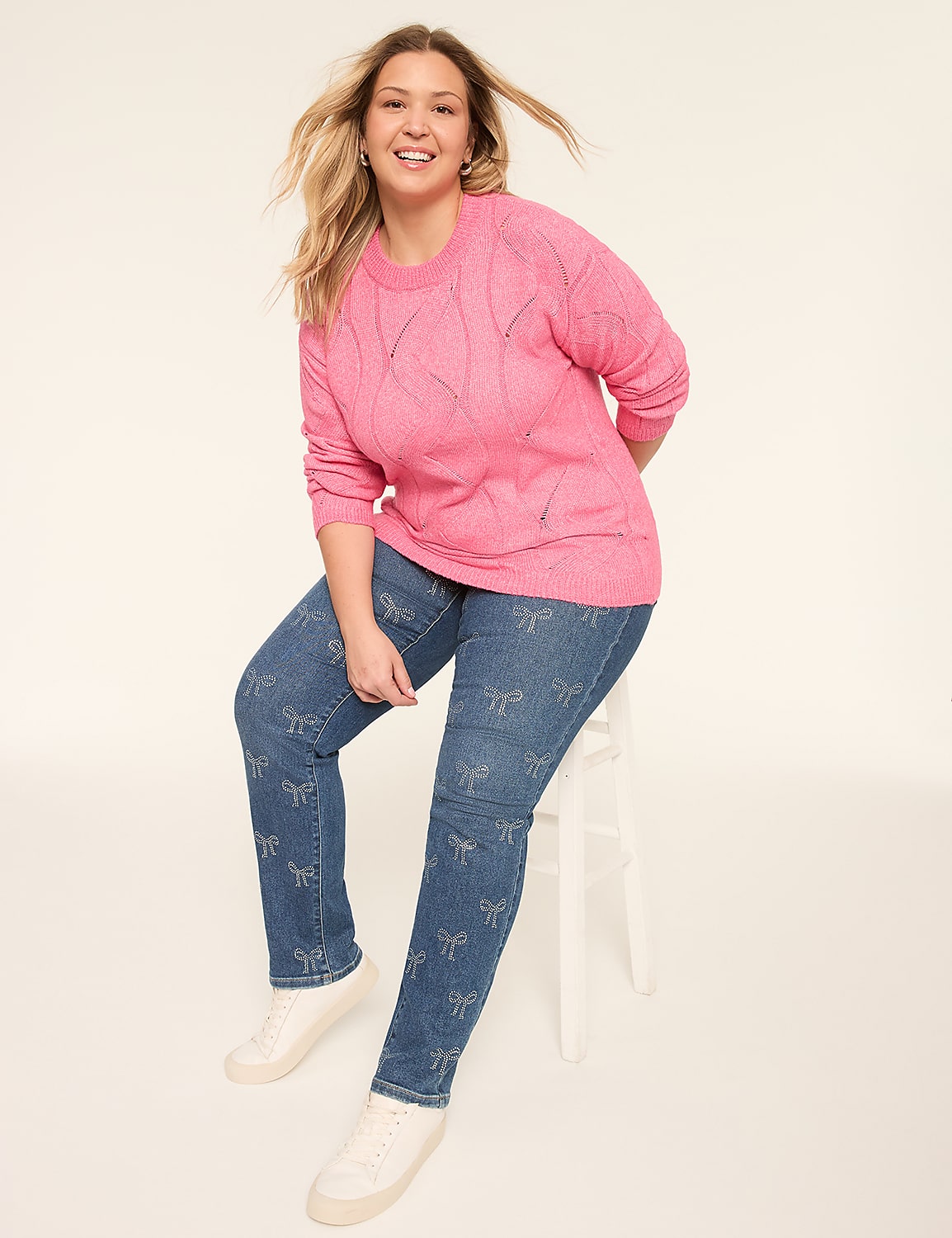 Relaxed Pointelle-Stitch Pullover Sweater Product Image 3