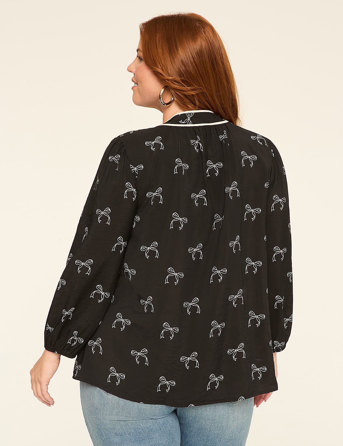 Bracelet-Sleeve Split-Neck Popover Blouse Product Image 2