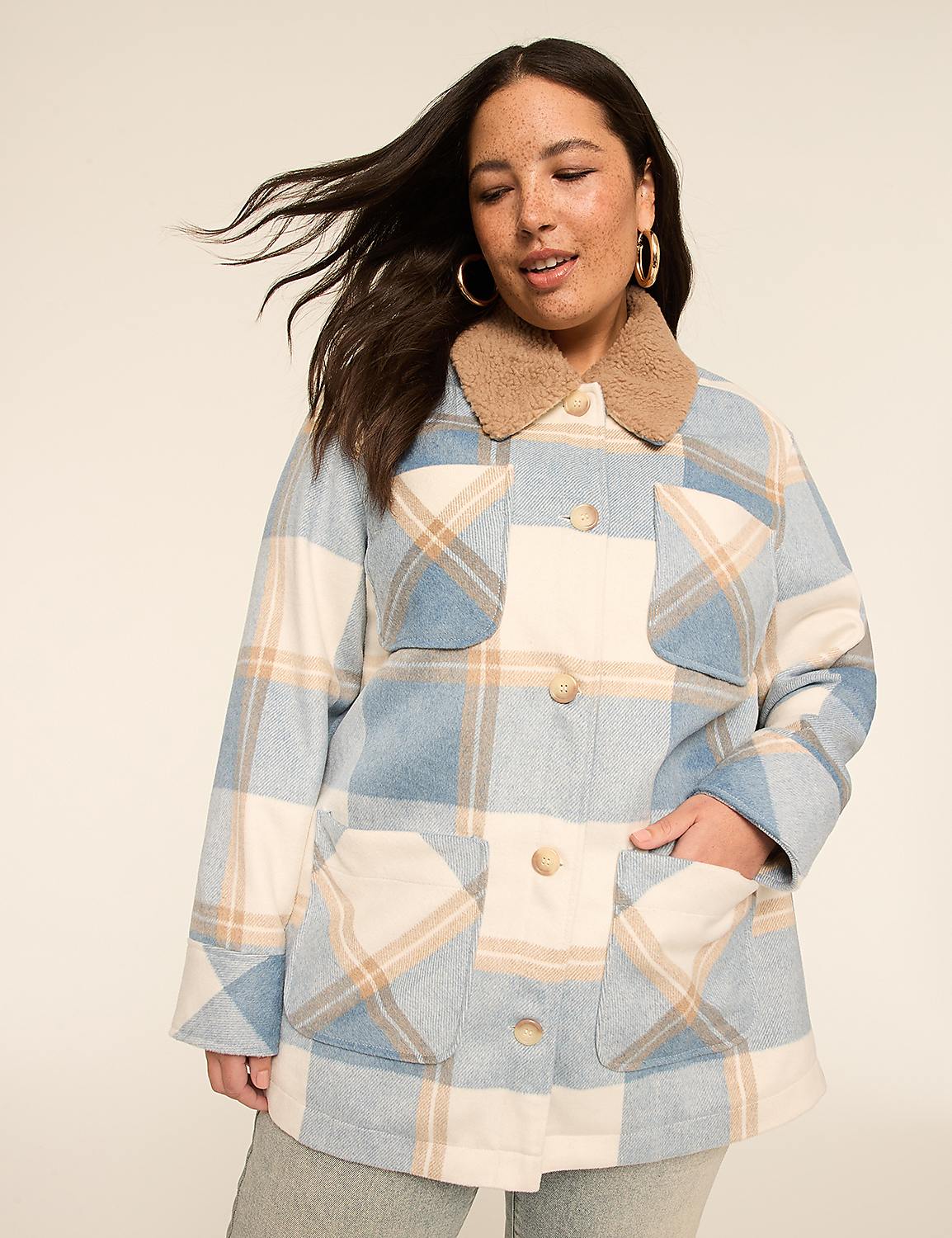 Cozy Sherpa-Collar Midi Shacket Product Image 1