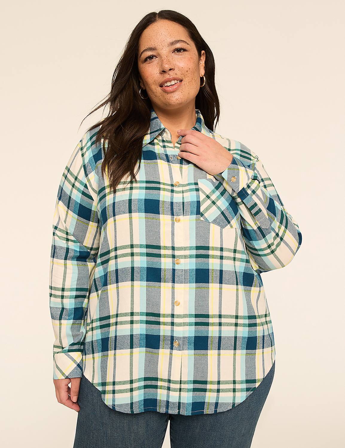 Lurex Shimmer Plaid Button-Down Shirt Product Image 1