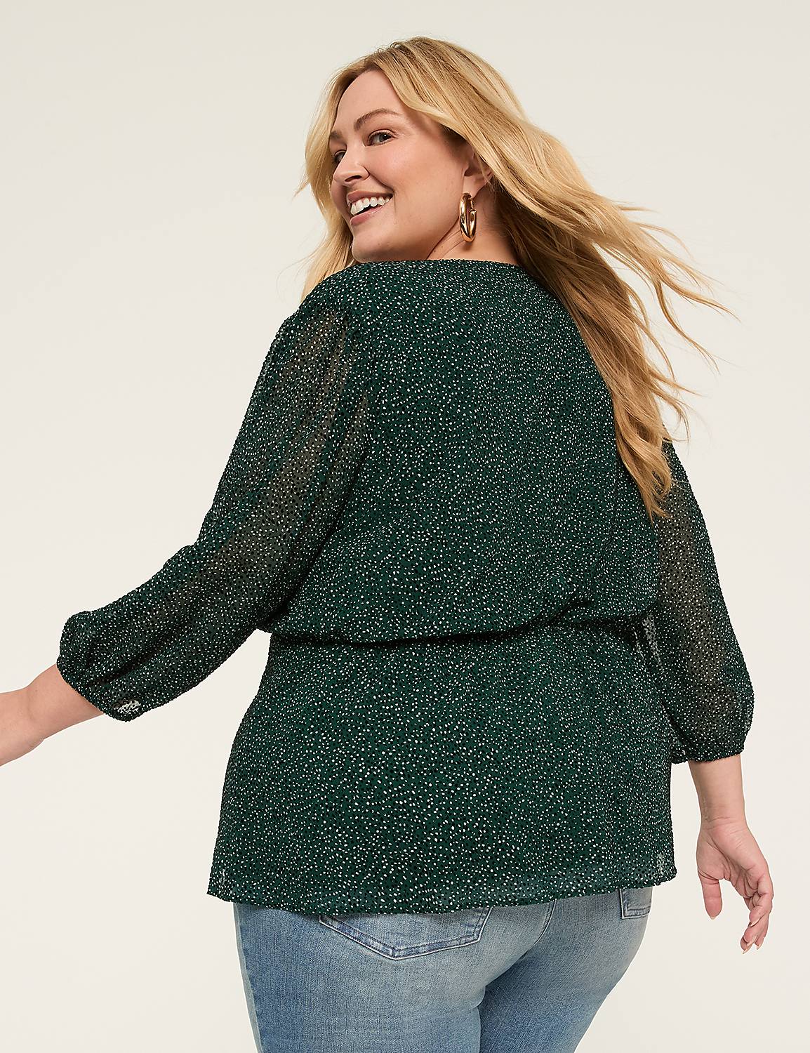 3/4-Sleeve Faux-Wrap Blouse Product Image 2