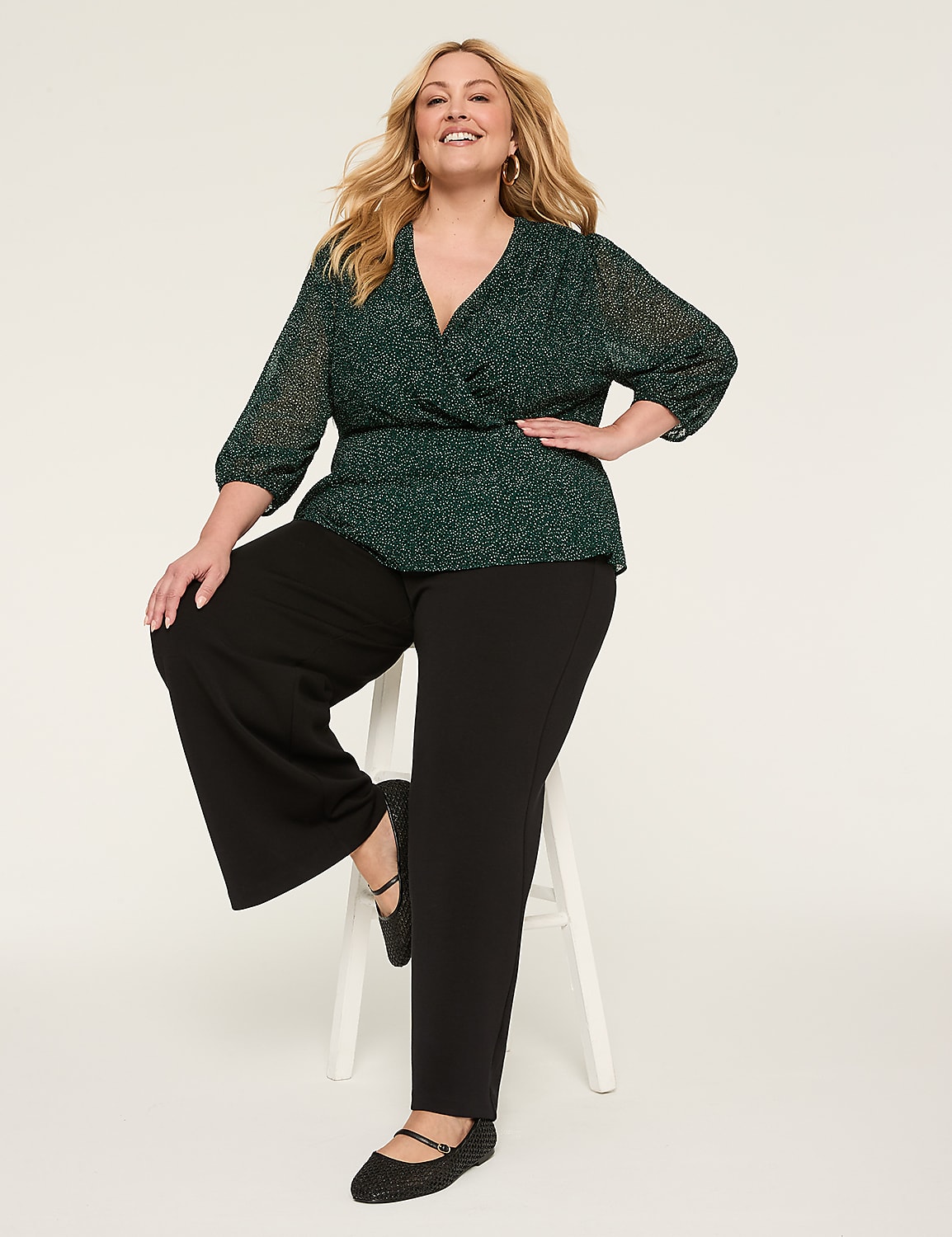 3/4-Sleeve Faux-Wrap Blouse Product Image 4