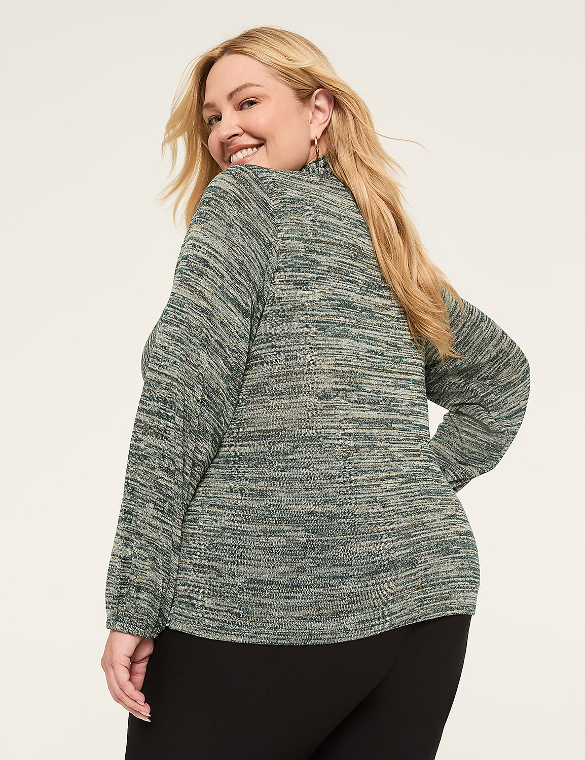Lurex Blouson-Sleeve Faux-Wrap Bubble-Hem Top Product Image 2