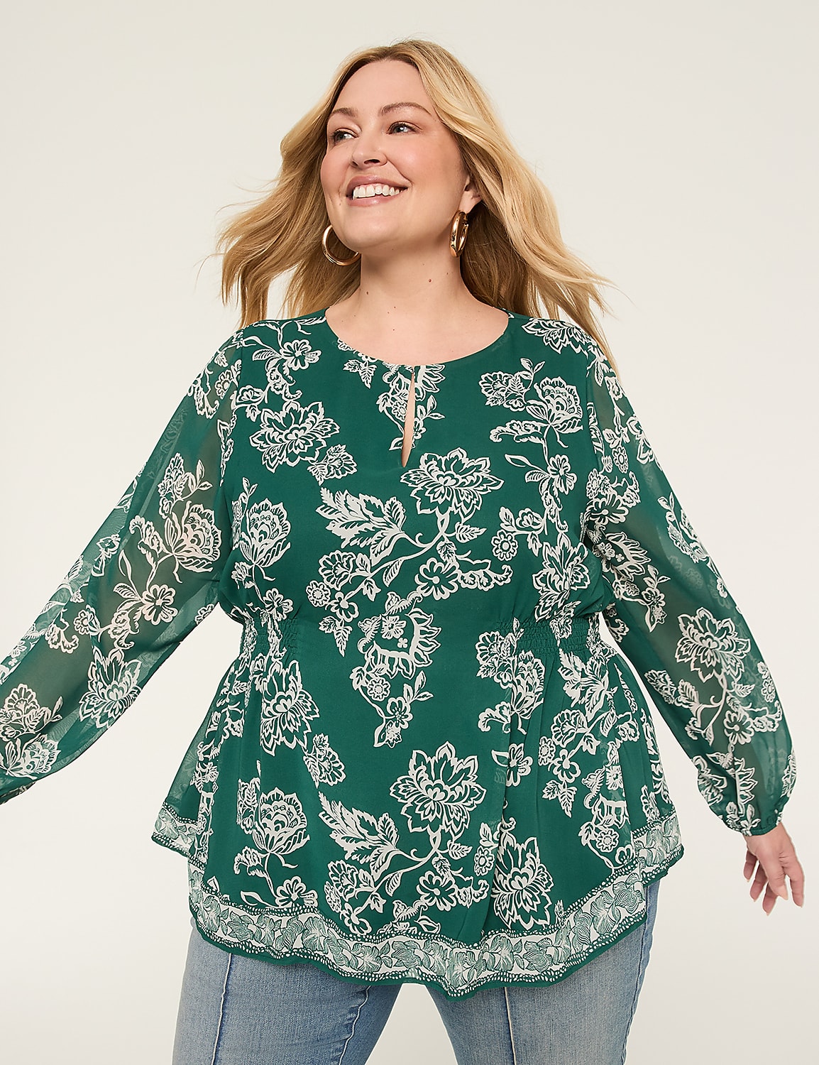 Relaxed Smocked-Side Popover Blouse Product Image 1