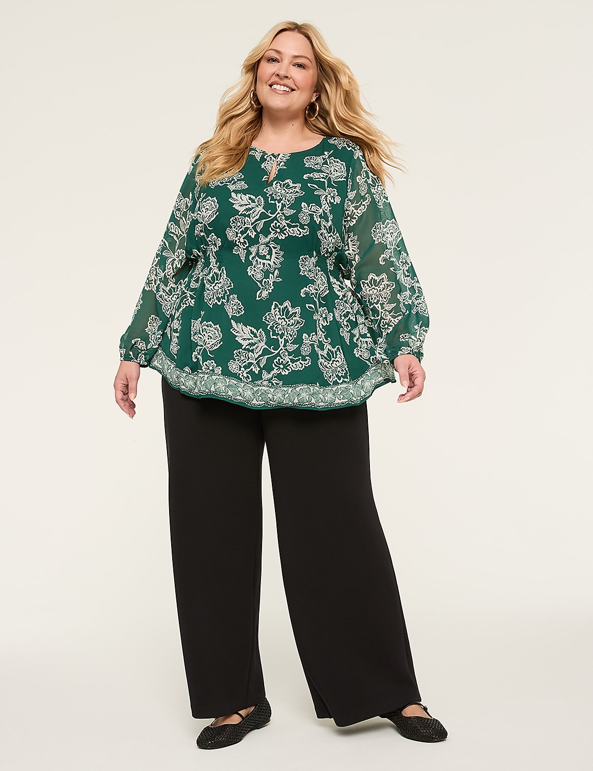 Relaxed Smocked-Side Popover Blouse Product Image 4