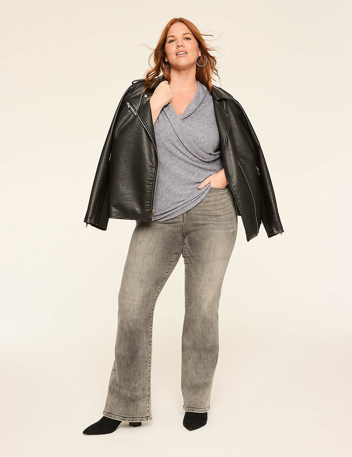 Long-Sleeve Faux-Wrap Textured Knit Top Product Image 3