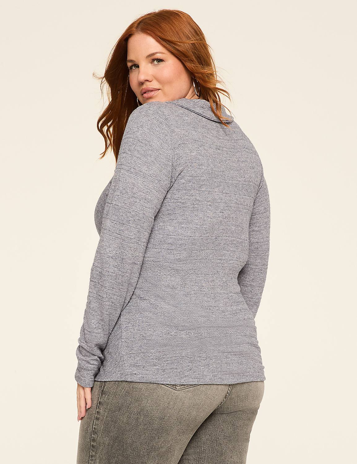 Long-Sleeve Faux-Wrap Textured Knit Top Product Image 2