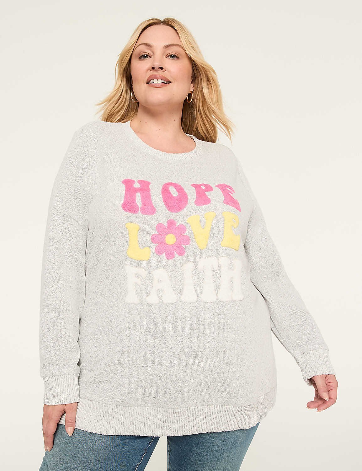Soft-Textured Hope, Love Faith Graphic Sweatshirt Product Image 1
