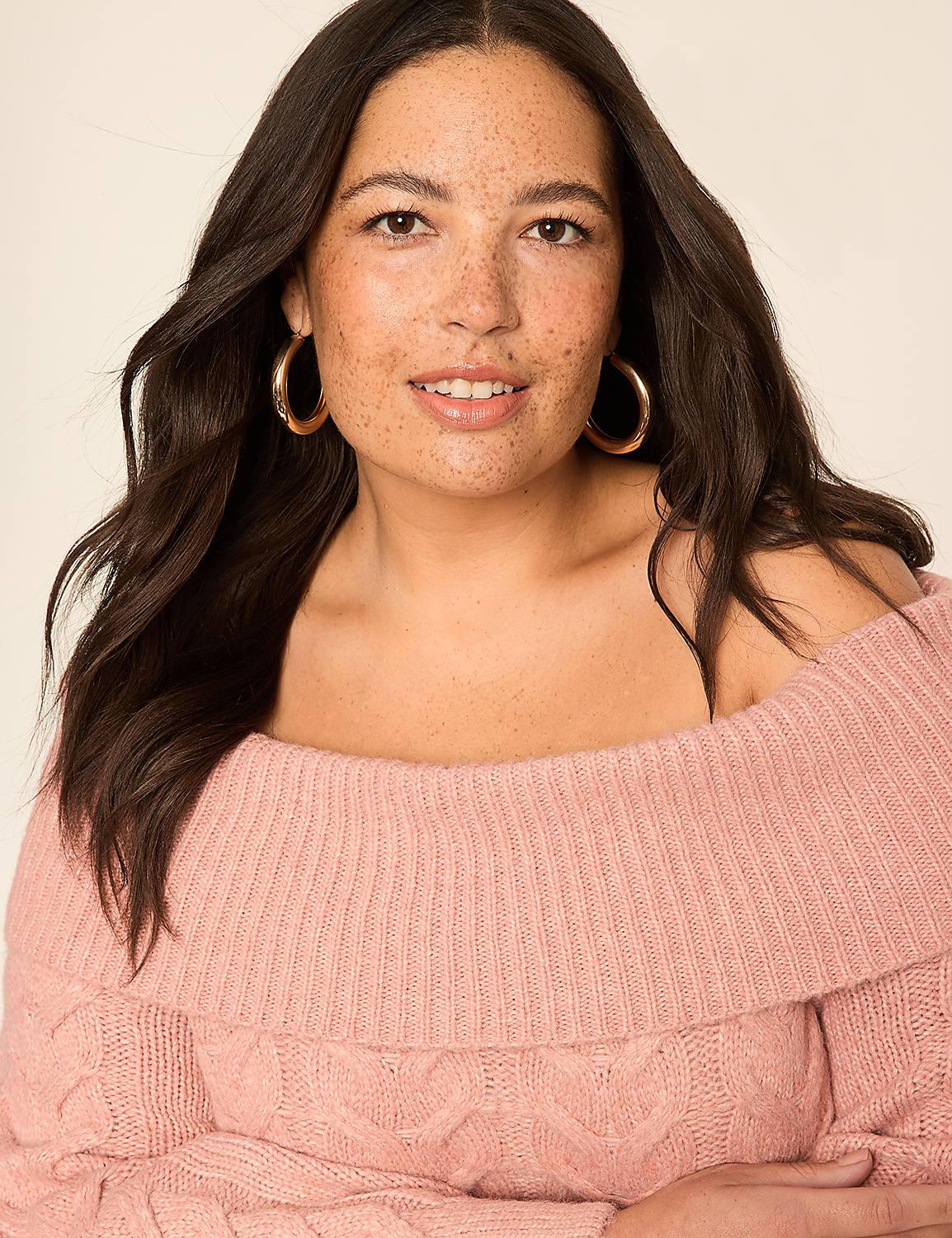 Off-The-Shoulder Cable Knit Sweater Dress Product Image 3