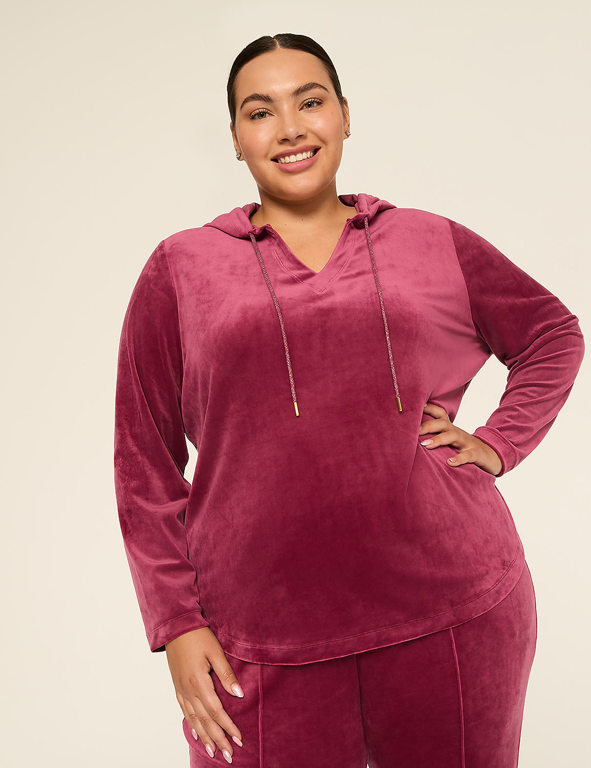 LIVI V-Neck Velour Hoodie Product Image 1