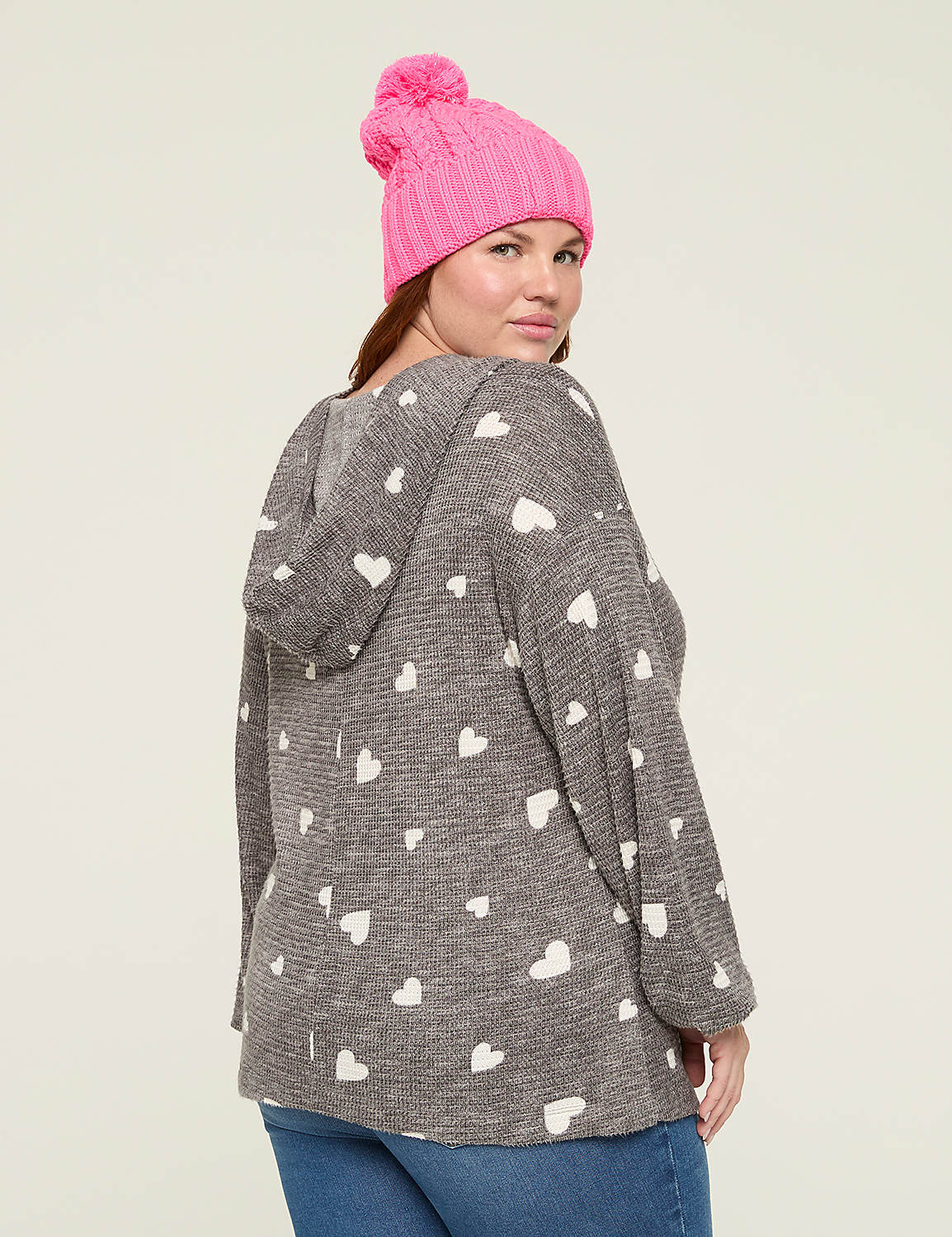 Waffle Knit V-Neck Hoodie Product Image 2