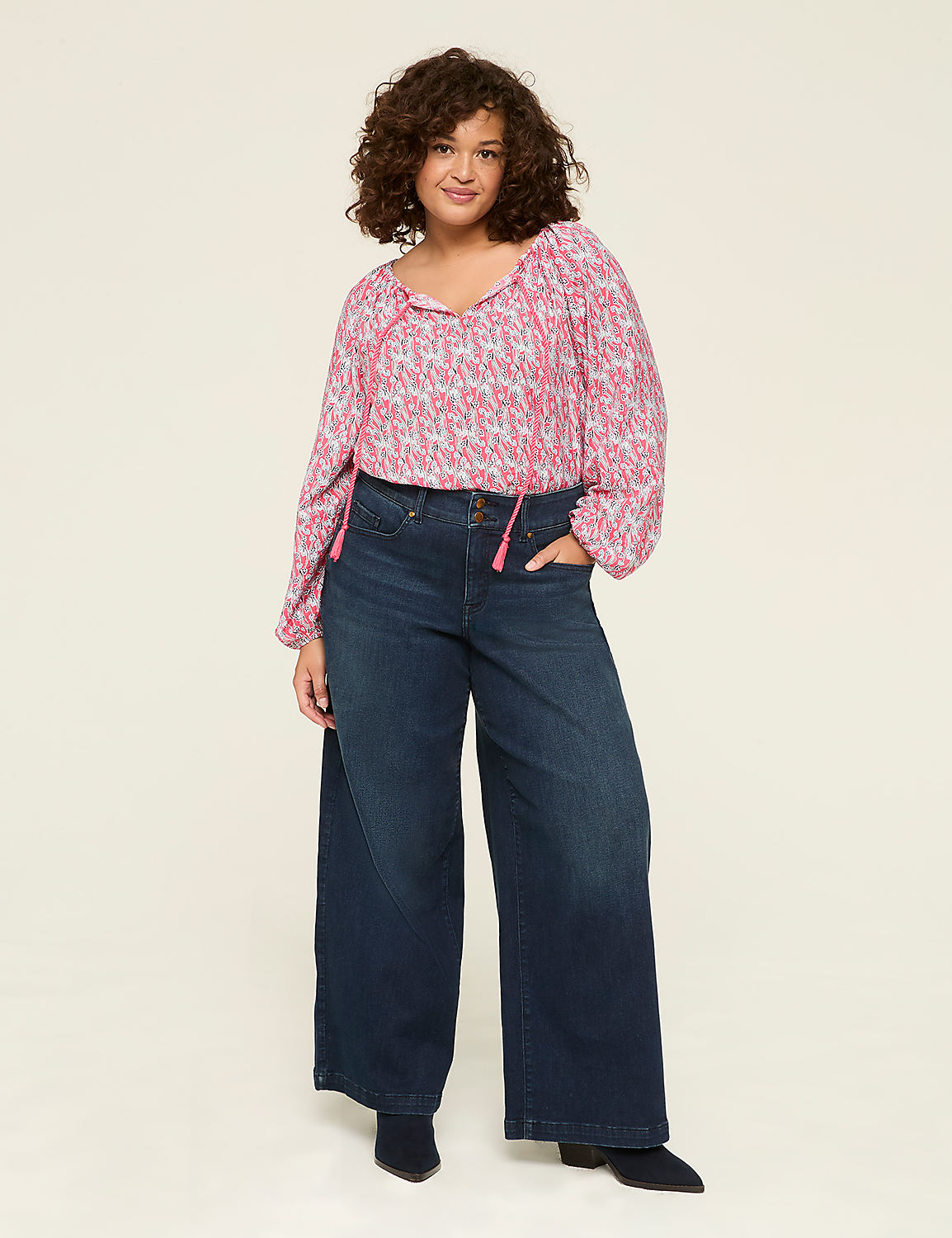 Split Tie-Neck Popover Blouse Product Image 3
