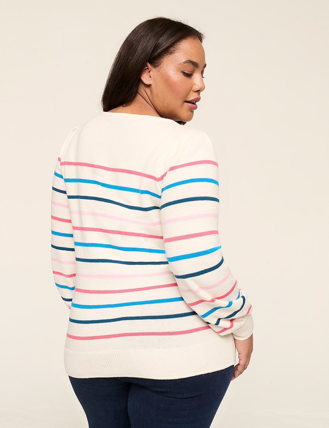 Boatneck Puff-Sleeve Stripe Sweater Product Image 2
