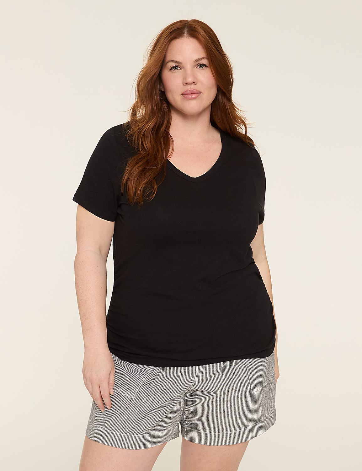 Short-Sleeve V-Neck Side-Ruched Tee Product Image 1
