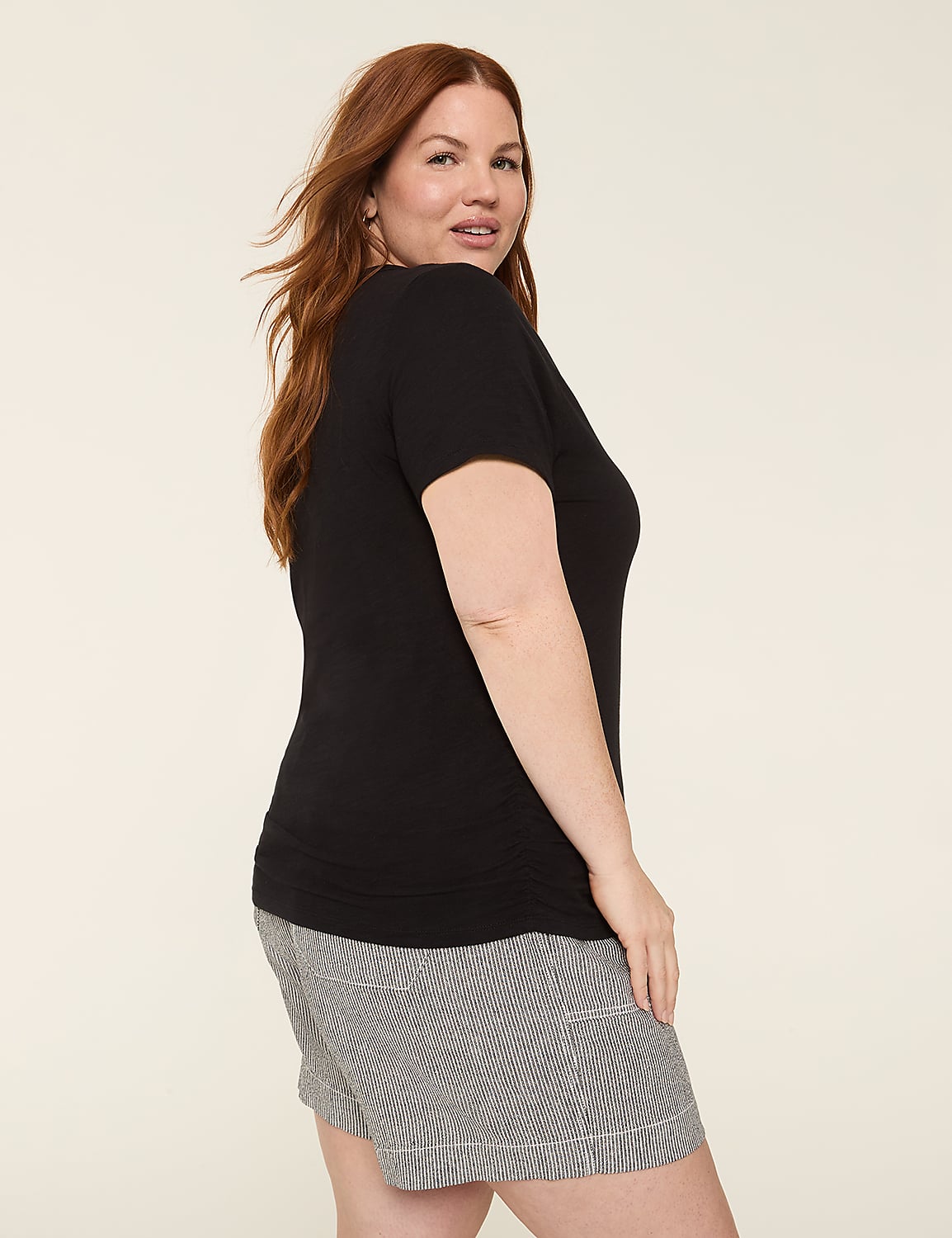 Short-Sleeve V-Neck Side-Ruched Tee Product Image 2