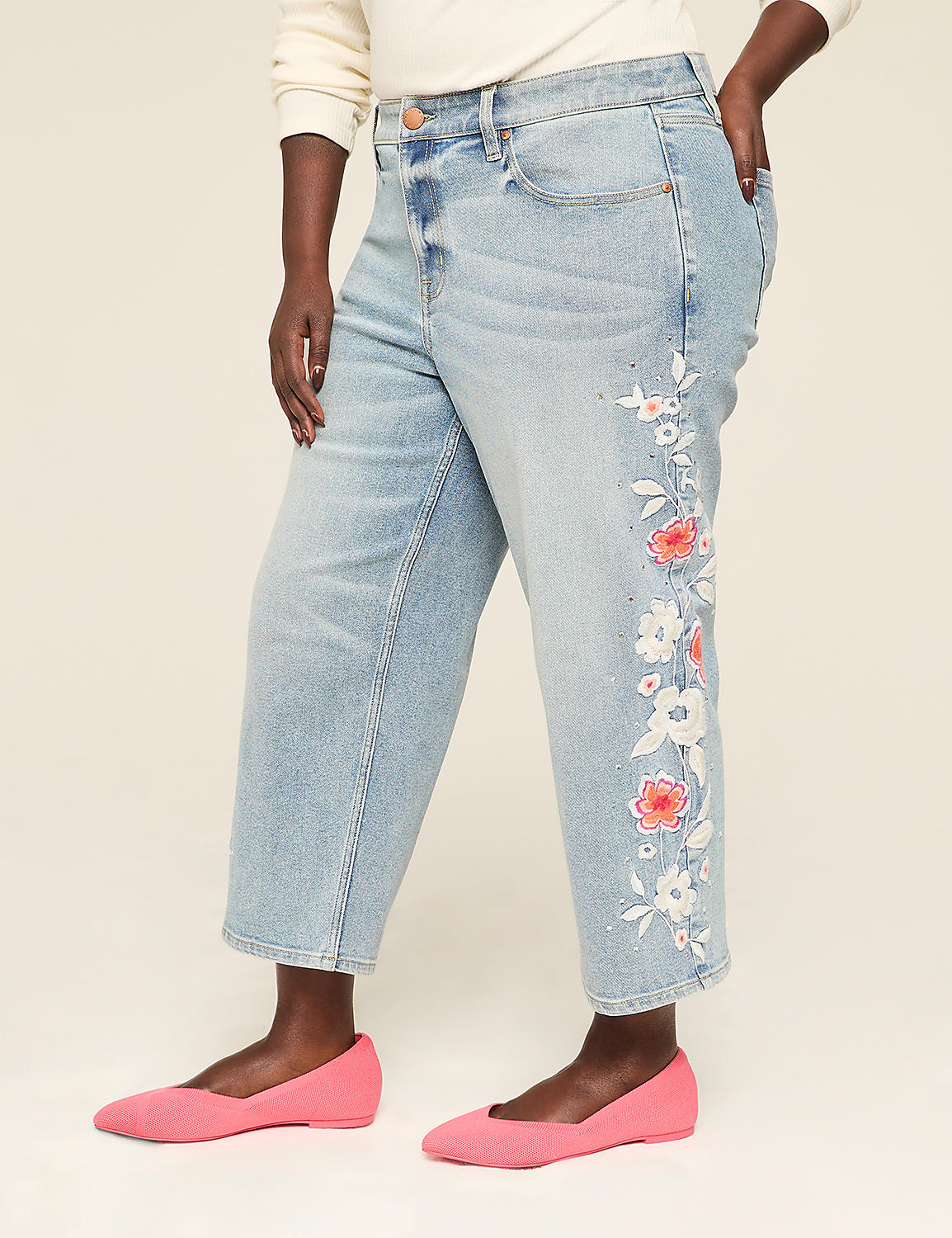 Signature Fit Straight Leg Crop Jean - Embroidery & Rhinestone Product Image 1
