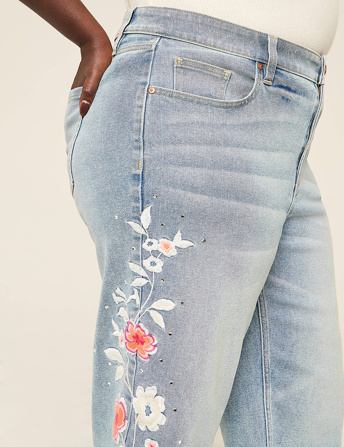 Signature Fit Straight Leg Crop Jean - Embroidery & Rhinestone Product Image 4