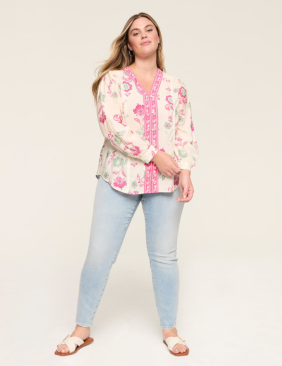 Split-Neck Button-Down Blouse Product Image 3