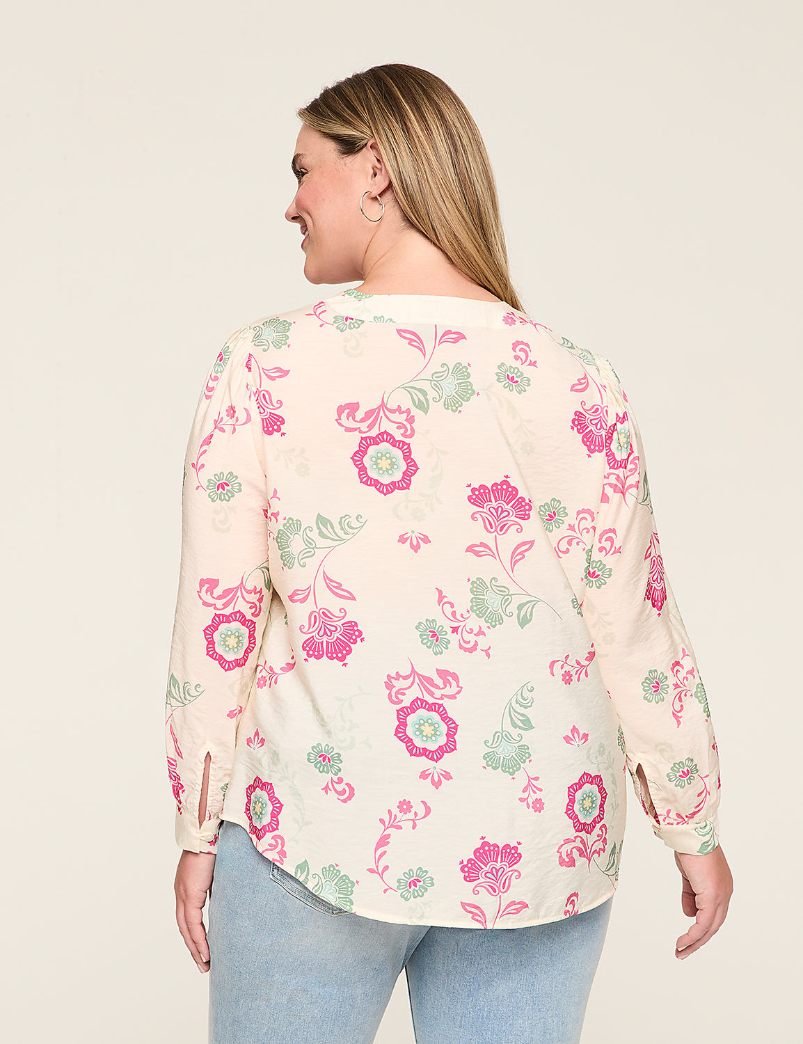 Split-Neck Button-Down Blouse Product Image 2