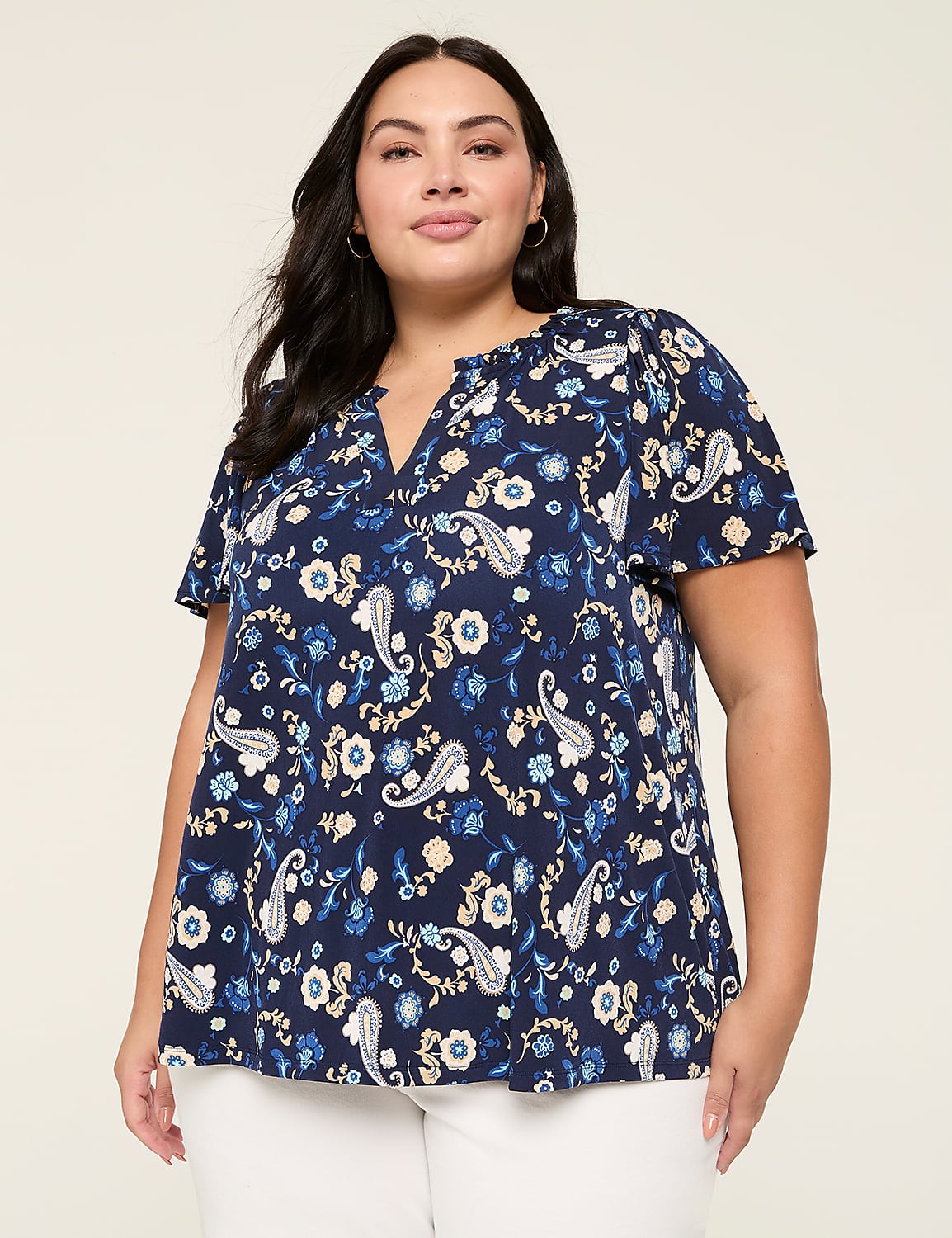 Ruffle Notch-Neck Top Product Image 1