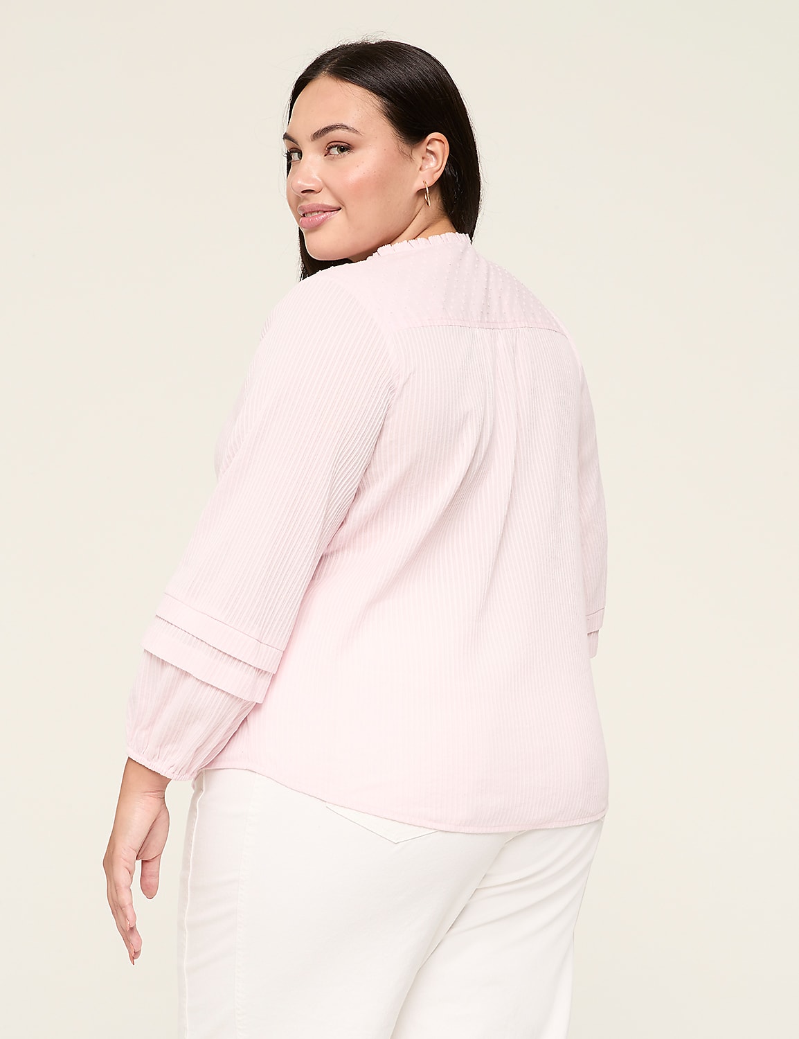 Clip Dot Detail Rib Button-Down Blouse Product Image 2