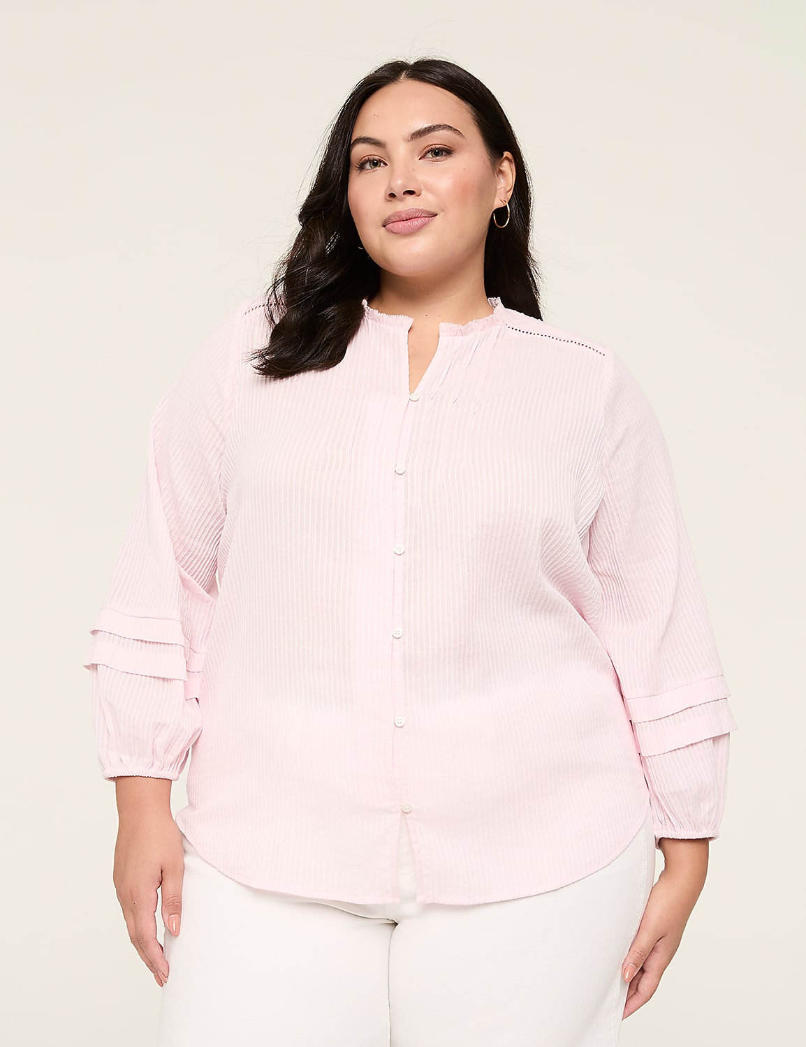 Clip Dot Detail Rib Button-Down Blouse Product Image 1