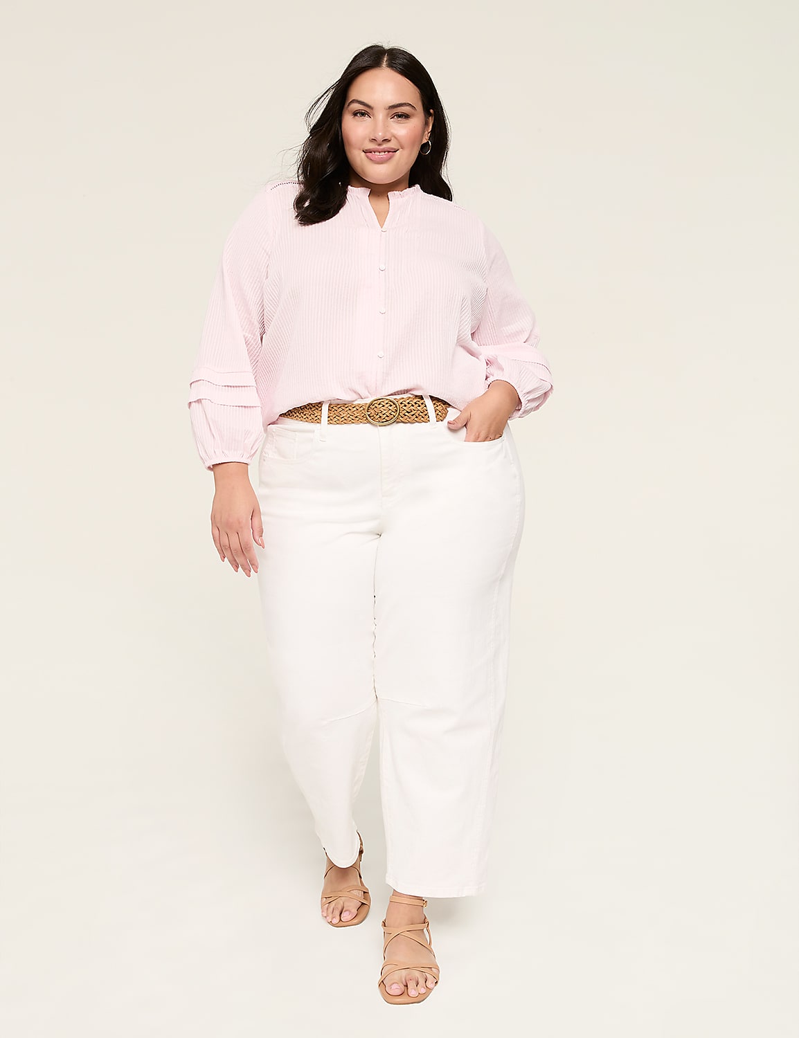 Clip Dot Detail Rib Button-Down Blouse Product Image 3