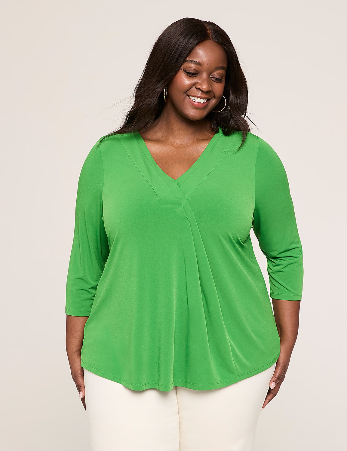 Swing 3/4-Sleeve Pleat-Front Top Product Image 1
