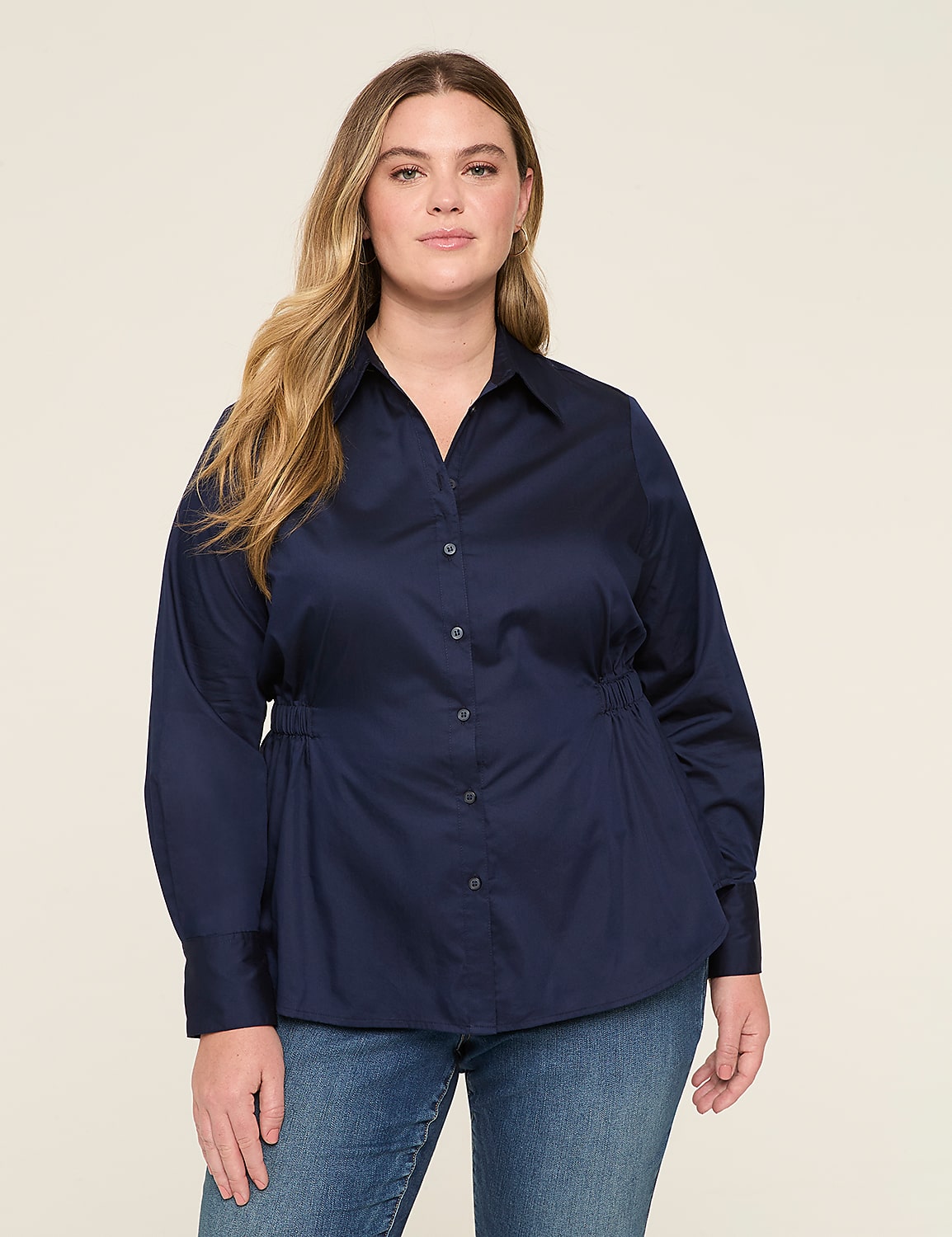 Relaxed Elastic-Waist Button-Down Shirt