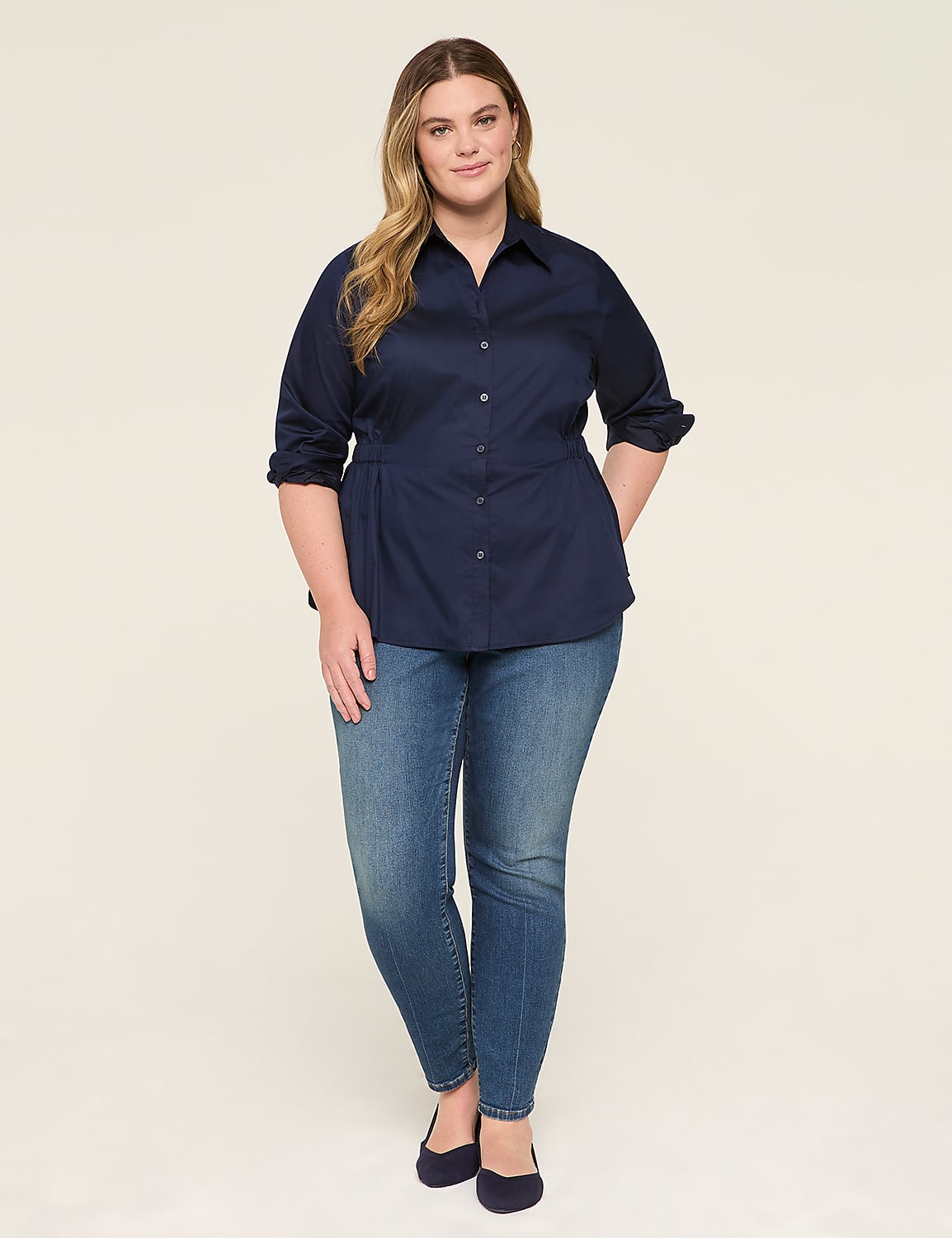 Relaxed Elastic-Waist Button-Down Shirt - thumbnail 3