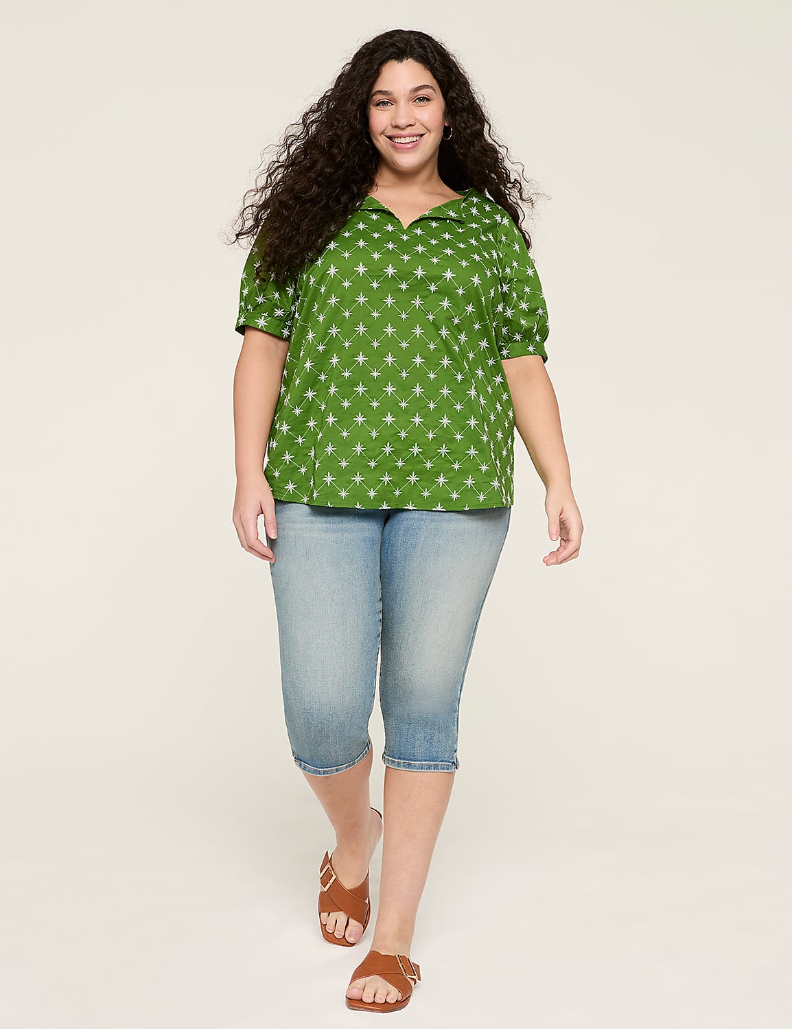 Embroidered Elbow-Sleeve Popover Blouse Product Image 3