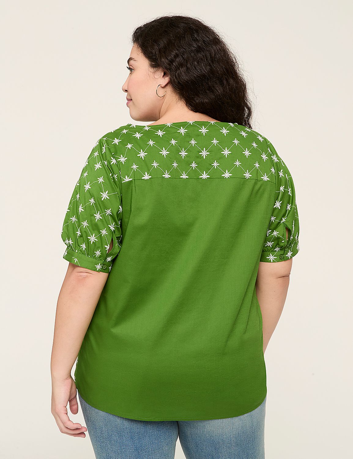 Embroidered Elbow-Sleeve Popover Blouse Product Image 2