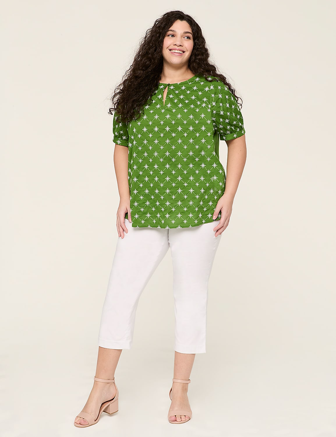 Embroidered Elbow-Sleeve Popover Blouse Product Image 4