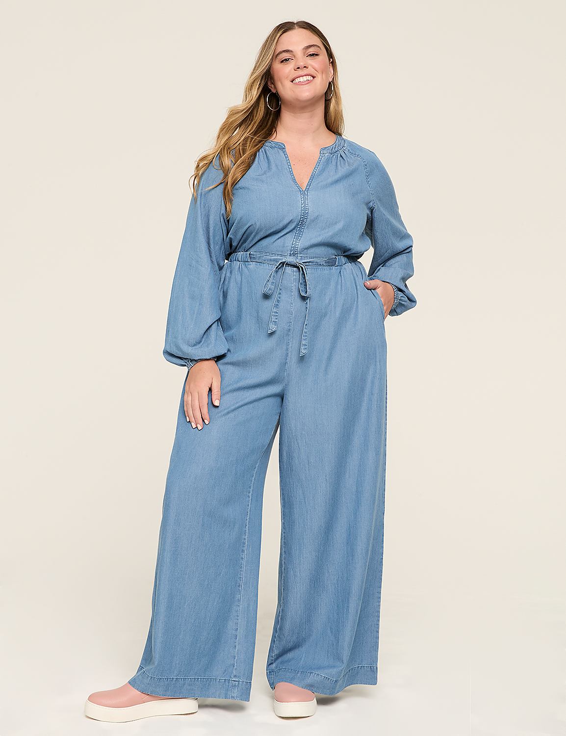 Chambray Long-Sleeve Jumpsuit Product Image 1