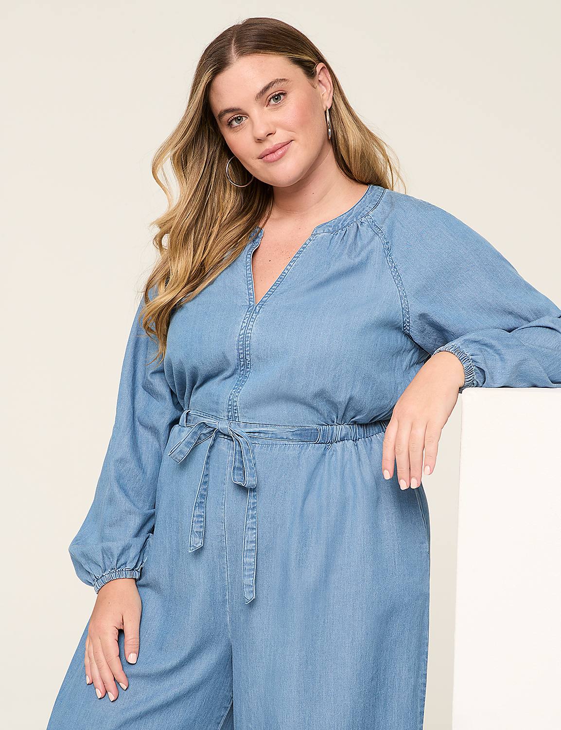 Chambray Long-Sleeve Jumpsuit Product Image 3