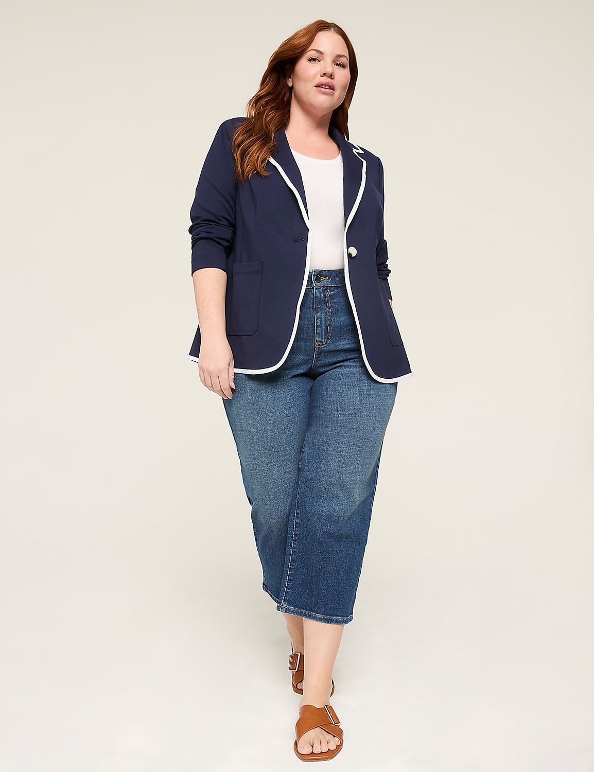 Ponte Contrast-Trim Blazer Product Image 3