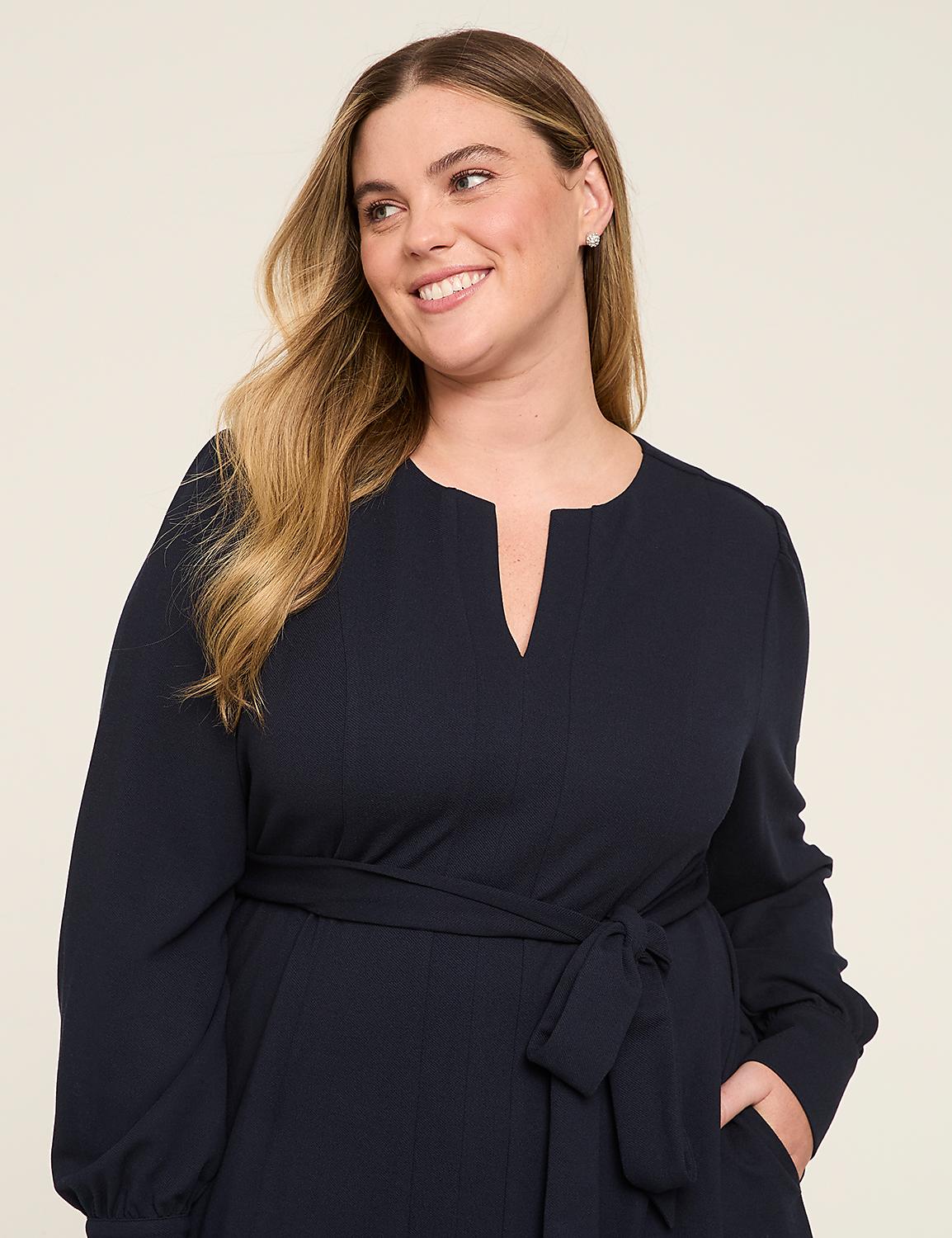 Ponte Tie-Waist Notch-Neck Dress Product Image 3