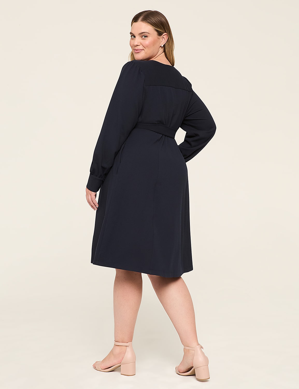 Ponte Tie-Waist Notch-Neck Dress Product Image 2